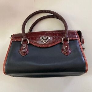 Brighton Black & Brown Leather Handbag Woven Handles